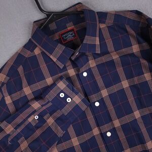 UNTUCKit Shirt Mens Large Navy Plaid Wrinkle Free Relaxed Fit Paterson-WF